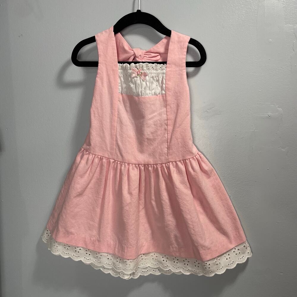 VTG Y2K Pink Scalloped Edge Overall Prairie Dress Kid's 4